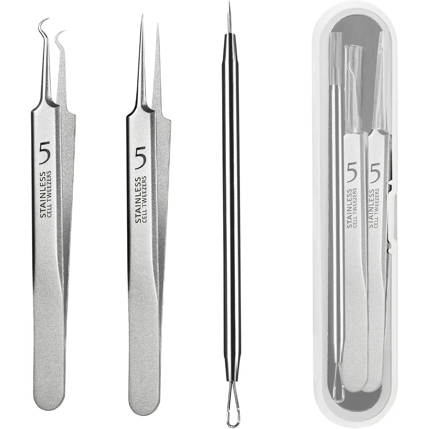 Blackhead Removal Tweezer - Facial Tools Set for Blackhead Extraction, Milia Removal, Pimple Popping and Ingrown Hair Treatment