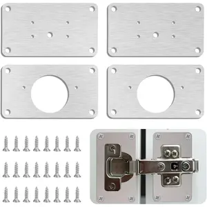 Cabinet Hinge Repair Plate Kit, 2 Pair Cabinet Door Hinges Accessories Stainless Steel Hinge Fixing Plate Hinge Repair Brackets with Mounting Screws for Kitchen Cupboard Locker Door Hinge Shims