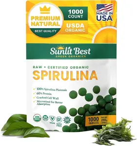 Sunlit Best - USDA Organic Spirulina Tablet - Natural Super Greens Supplements for Immune Support, Gut Health & Boost Energy Tablets with Chlorophyll, Vegan & High Protein Non GMO, 1000 Superfood Tabs