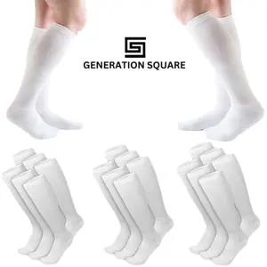 GENERATION SQUARE Men's Plain Compression Socks, Over-the-Calf Knee High Breathable Cotton, Diabetic-Friendly All Seasons Wedding Casual Socks, 6 Pairs (10-13 & 13-16 Sizes)