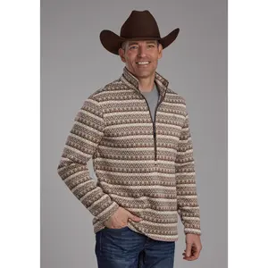 Mens Ombre Aztec Stripe Sweater Zipper Western Shirt