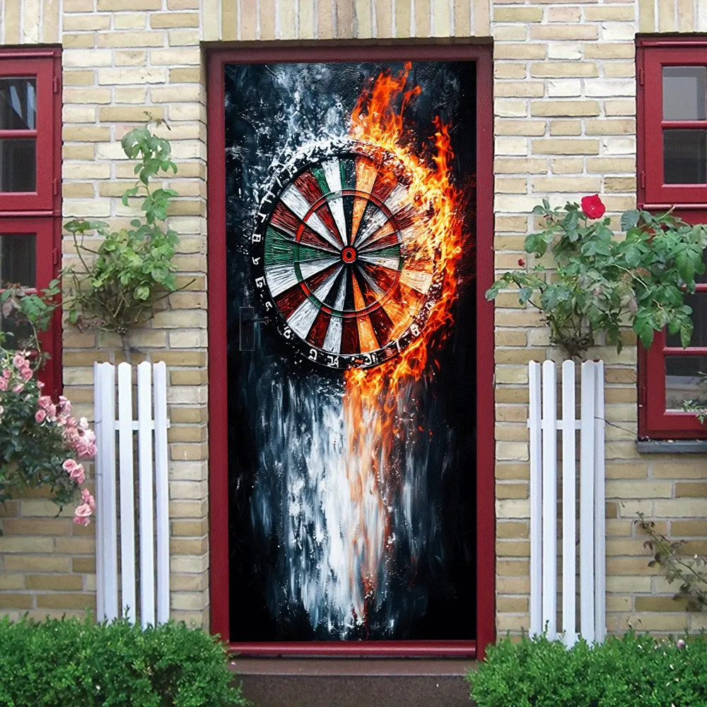 2pcs Flame and Ice Dartboard Wall Sticker Creative Home Decor Decal Living Room Bedroom Background Wall Art Self Adhesive Removable Waterproof Wall Sticker Modern Game Theme Wall Decoration Collage Sel