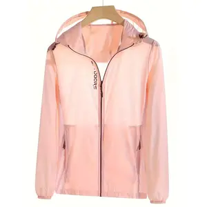 Women's Lightweight Sports Hooded Outdoor Zipper Jacket - Drawstring, Breathable, Sun Protective Athletic Activewear, Lightweight Sports Jacket