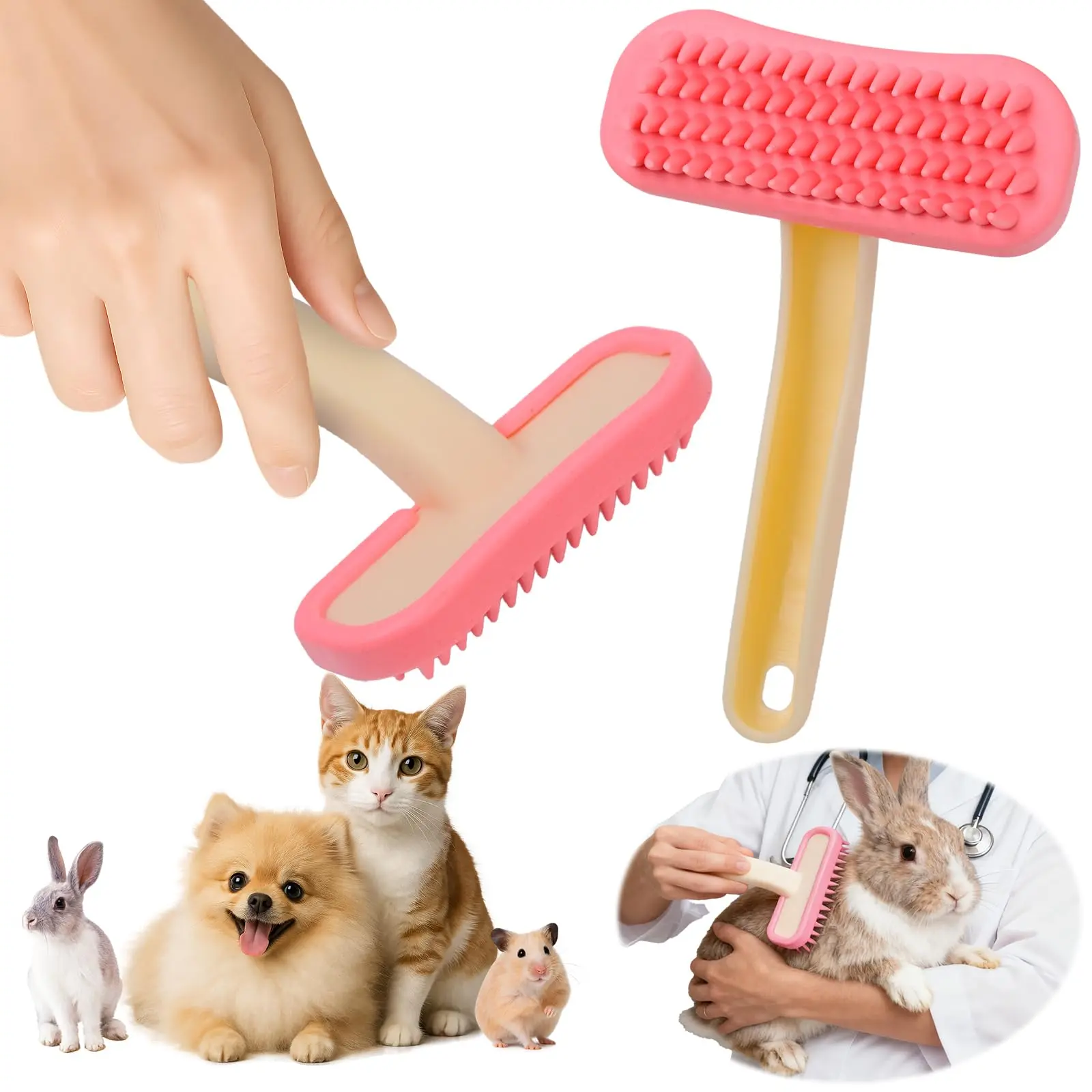 Detachable Rabbit Deshedding Tool - 90% Effective Floating Hair Removal Comb, 2-Piece Set with Ultra-Soft Nylon Gentle Brushes for Chinchilla Grooming, Moisturizing Gentle Clean Pet Supplies