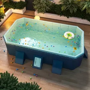 100.78x65.74x19.68 Inch Foldable PVC Swimming Pool 450GAL 1700L Large Capacity Non-Inflatable Outdoor Bathing Pool for Patio Garden Yard Beach Summer Cooling