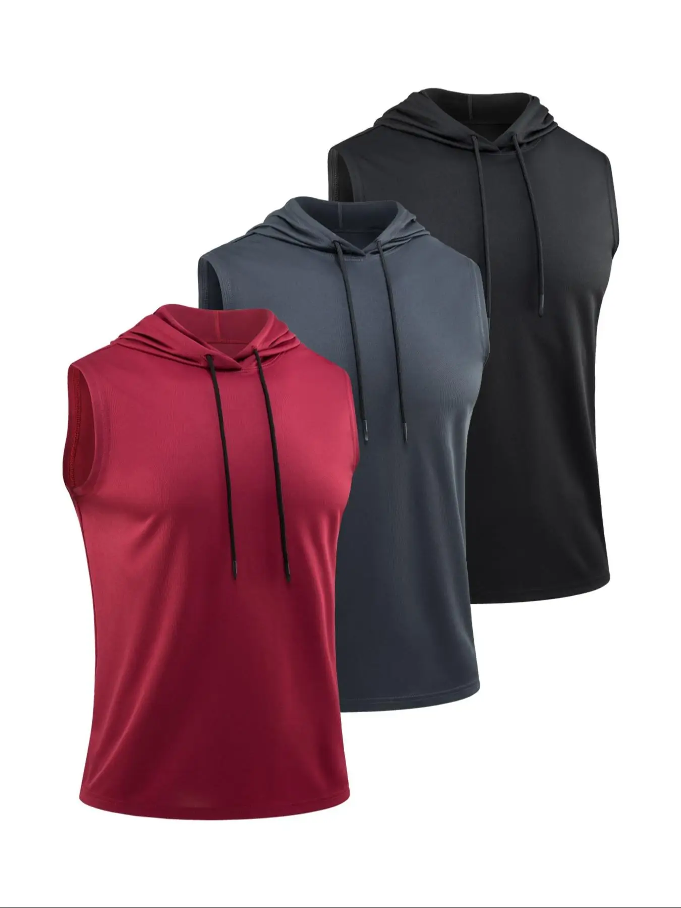 Men's Solid Color Hooded Sports Tank Top, Breathable Quick Drying Sports Top, Casual Sporty Sleeveless Top for Gym Workout Running Cycling Fishing, Gy