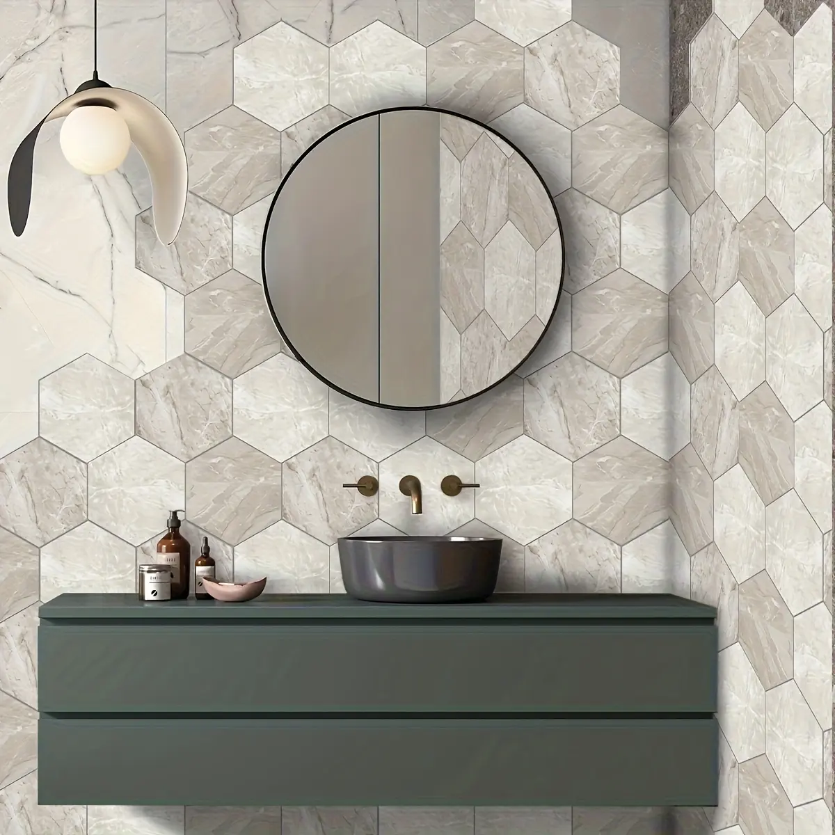 11/33pcs Light Marble Look Hexagon Floor Stickers, Self-Adhesive Easy Install Removable Durable, for Living Room Bedroom Hallway Balcony, Home Decor Tile Stickers