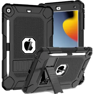 Case for iPad 9th 8th 7th Generation (10.2 inch, 2021/2020/2019), Shockproof Protective iPad 10.2 Case with Built-in Stand/Pencil Holder, Black