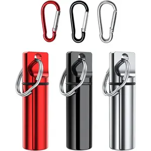 Small Pocket Pill Box Keychain (3 Pack), Aluminium Alloy Portable Mini Pill Organizer Case Container for Purse,Waterproof Metal Pill Holder Bottle for Outdoor Camping Trave