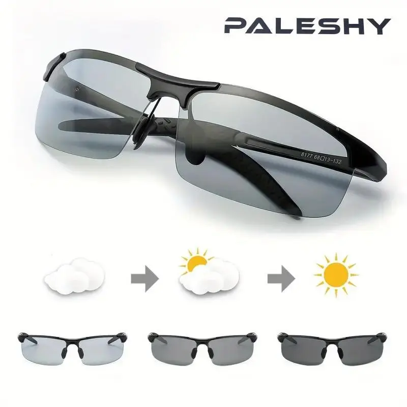 Paleshy HD Polarized Photochromic Sunglasses UV400 Protection, Unisex 2026 Summer Retro Oversized Simple Square Frame Fashion Accessories, Outdoor Sports Driving, Fishing, Golf, Running, Climbing Day Night Safety Glasses