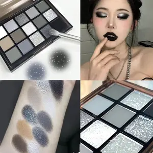 Fifteen-color Dark Shimmer Pigment Palette, Shimmering Eyeshadow Palette, Punk Eye Makeup, Fine Shimmer, High Gloss, Matte Contouring, One Box for Multiple Uses, Black Shiny Eyeshadow, Waterproof and Sweat-proof, Long-lasting Coloring, No Makeup Removal