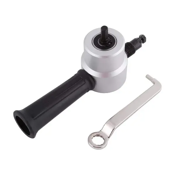 Double Head Metal Sheet Nibbler Cutter Power Tool Accessories - 360-Degree Adjustable Head Punch Nibbler Cutting Tool Kit with Drill Attachment & Wrench for Straight, Curve Cutting