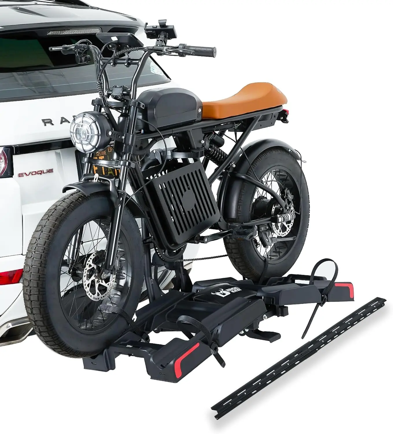 Ebike Rack with Ramp for 2 E-Bikes 200 lbs Capacity Fits 5" Fat Tire, Hitch Bike Rack for Cars SUVs Trucks with 2" Receiver, Foldable Tilting Locking No Assembly Needed E-Bike Platform Carrier