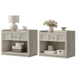 SICOTAS 31" and 26” Wide Nightstands Set of 2, Large Night Stands with Drawer, Oversized King Size Nightstand Bedside Table for Bedroom, Farmhouse End Side Table Set of 2 with Round Corners,Grey White Oak,Durable and Sturdy