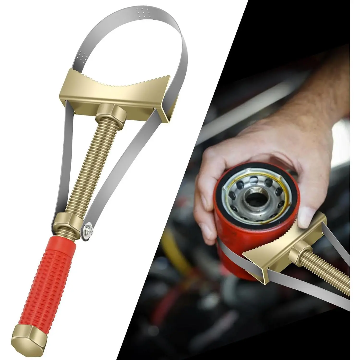 Heavy Duty Adjustable Strap Oil Filter Wrench Removal Tool - 9-15cm Diameter, Ergonomic Shape, Compact Shape, Patented Product for DIY Maintenance, Portable Automotive Tool for Trucks, Cars