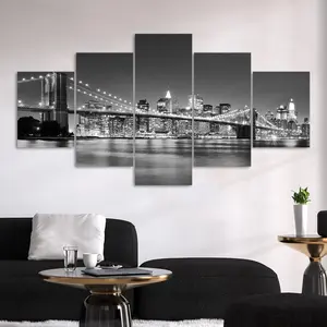 New York City Architecture Pattern Canvas Unframed Painting, 5 Counts/set Modern Art Cityscape Decoration, Wall Art Decor Hanging Wall Art for Home Living Room Bedroom Office, Ornaments