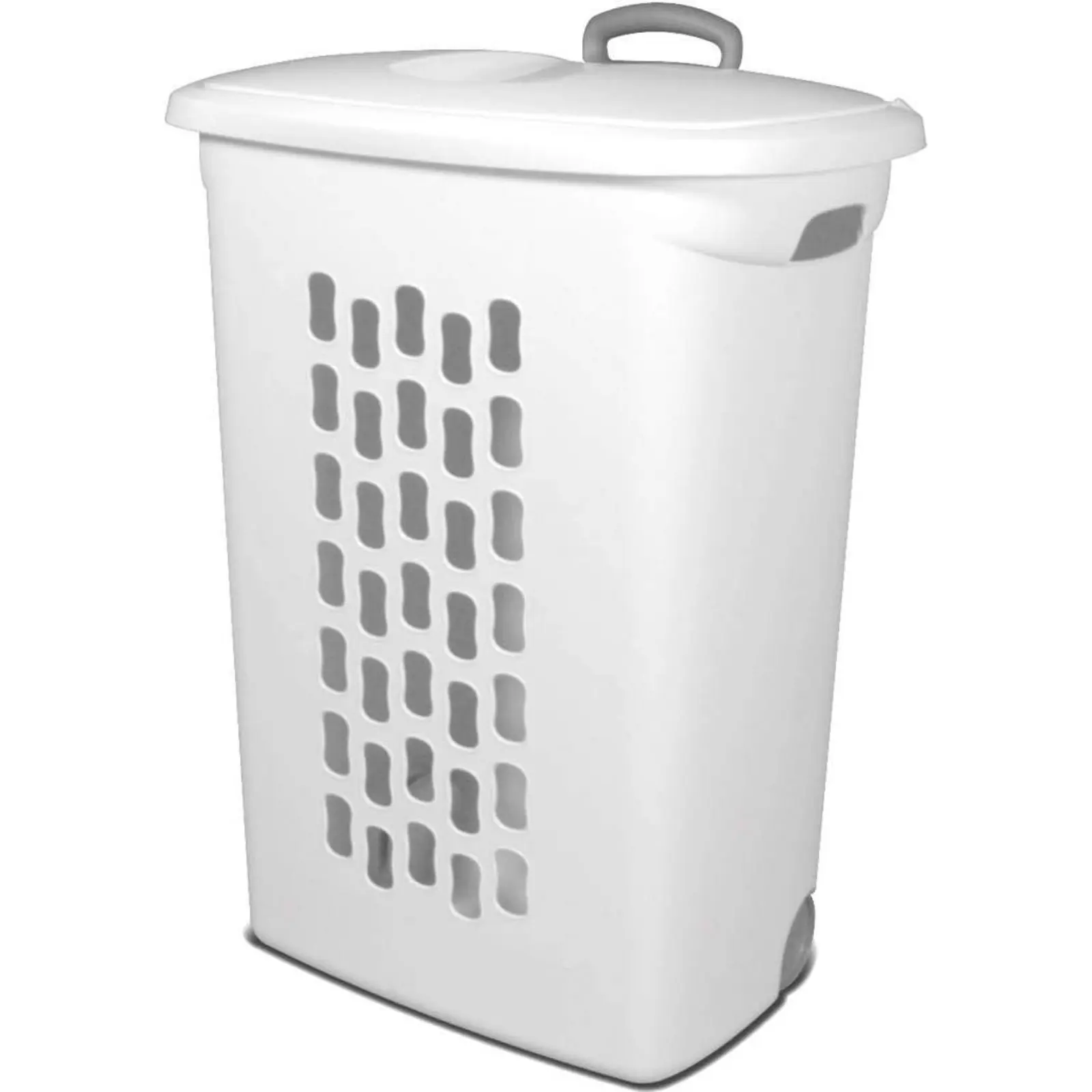 Sterilite Ultra Wheeled Laundry Hamper with Lid, Handle and Wheels for Easy Rolling of Clothes to and from the Laundry Room, Plastic, White, 1-Pack, Portable