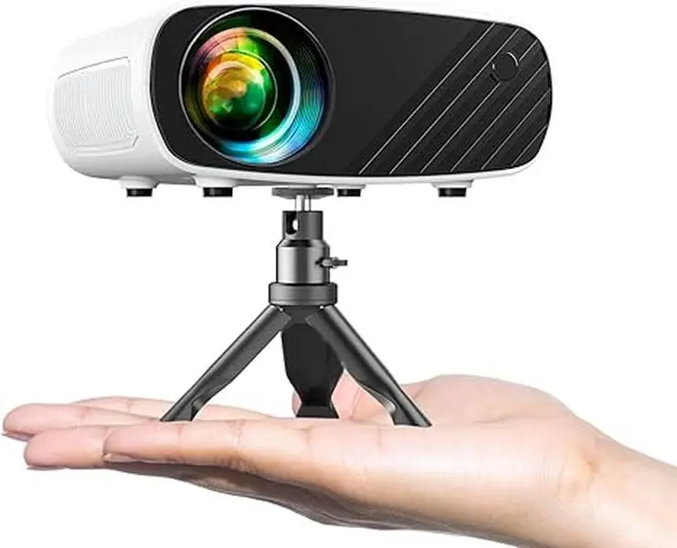 Mini Projector for iPhone 1080P HD 8000L Portable with Tripod Compatible Android iOS Windows TV Stick HDMI USB Ideal for Movies Presentations Gaming