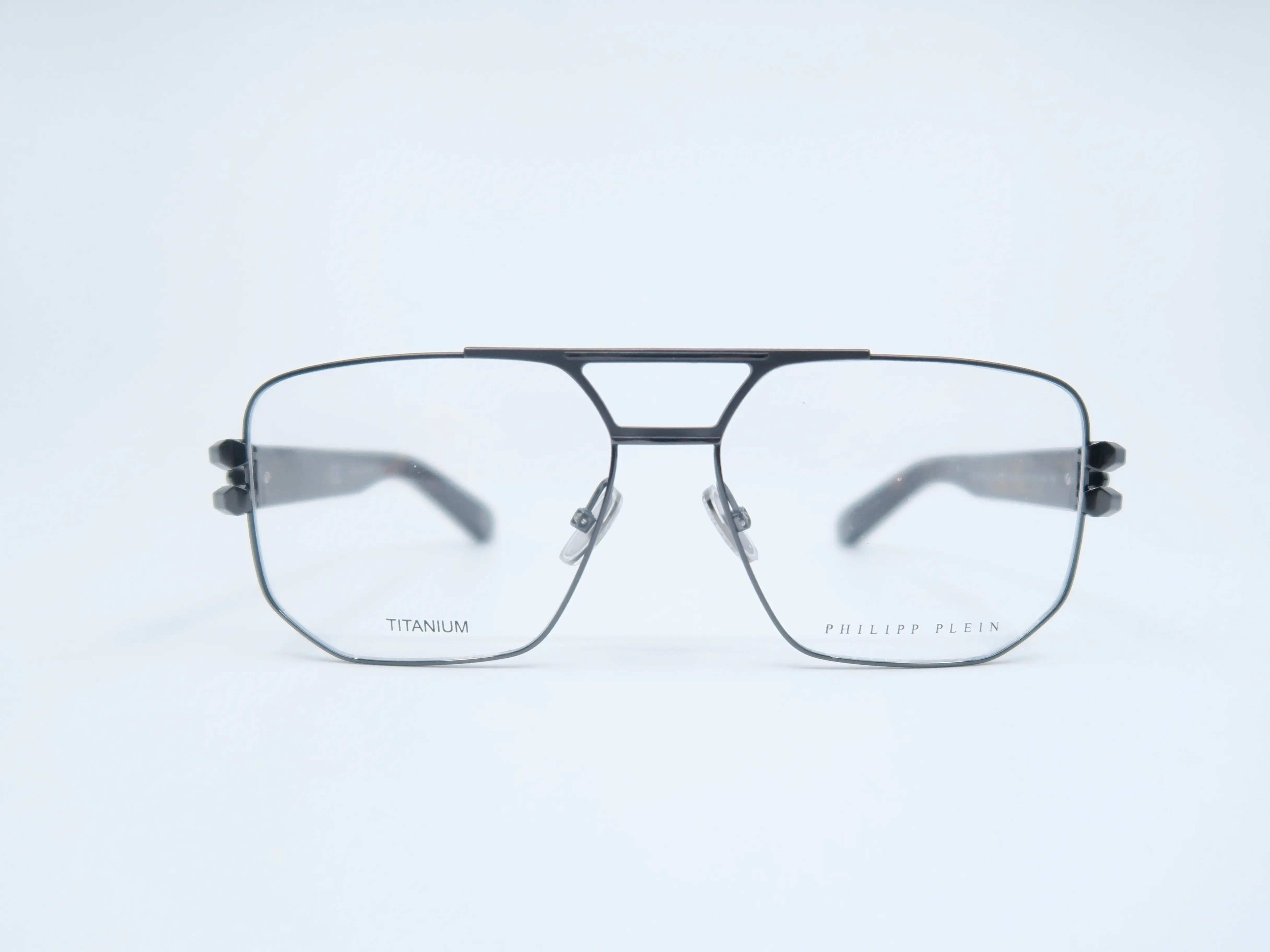 Philipp Plein CHILL SUMMER VPP022 Col.O584 Titanium Aviator Statement Frame Glasses for Men, Dark Havana/Brown Tortoise Shell, Double Bridge, Black Engraved, Gunmetal Accents, Microfiber Cloth, Boxed Eyewear Frames, Full Rim, Pilot Look, Unisex