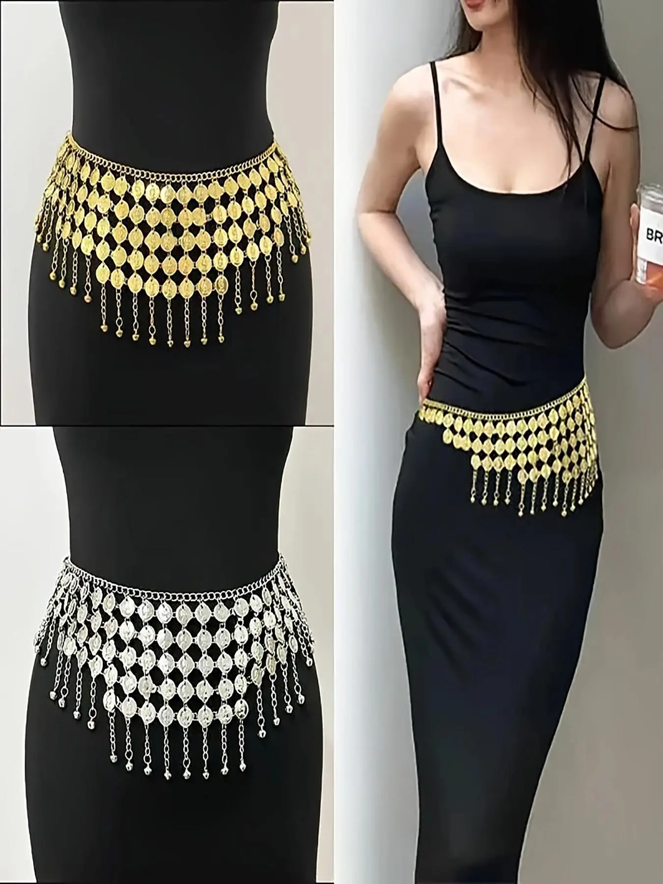 New Boho Style Belly Dance Waist Chain, Metal Hip Belt Accessory with Metallic Finish for All Seasons, Unique Ethnic Design for Oriental Dancers, Shiny Surface, African Waist Jewelry, Body Jewelry