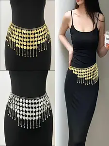 New Boho Style Belly Dance Waist Chain, Metal Hip Belt Accessory with Metallic Finish for All Seasons, Unique Ethnic Design for Oriental Dancers, Shiny Surface, African Waist Jewelry, Body Jewelry
