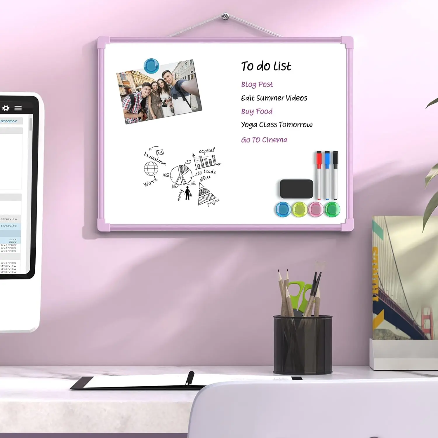 MaxGear Double-Sided Dry Erase Board for Wall, 16"x12" Small White Board, Includes 3 Markers & 4 Magnets, Portable hanging Whiteboard for Home, Office, Double Sided Tapes Included,back to school,back to school shopping
