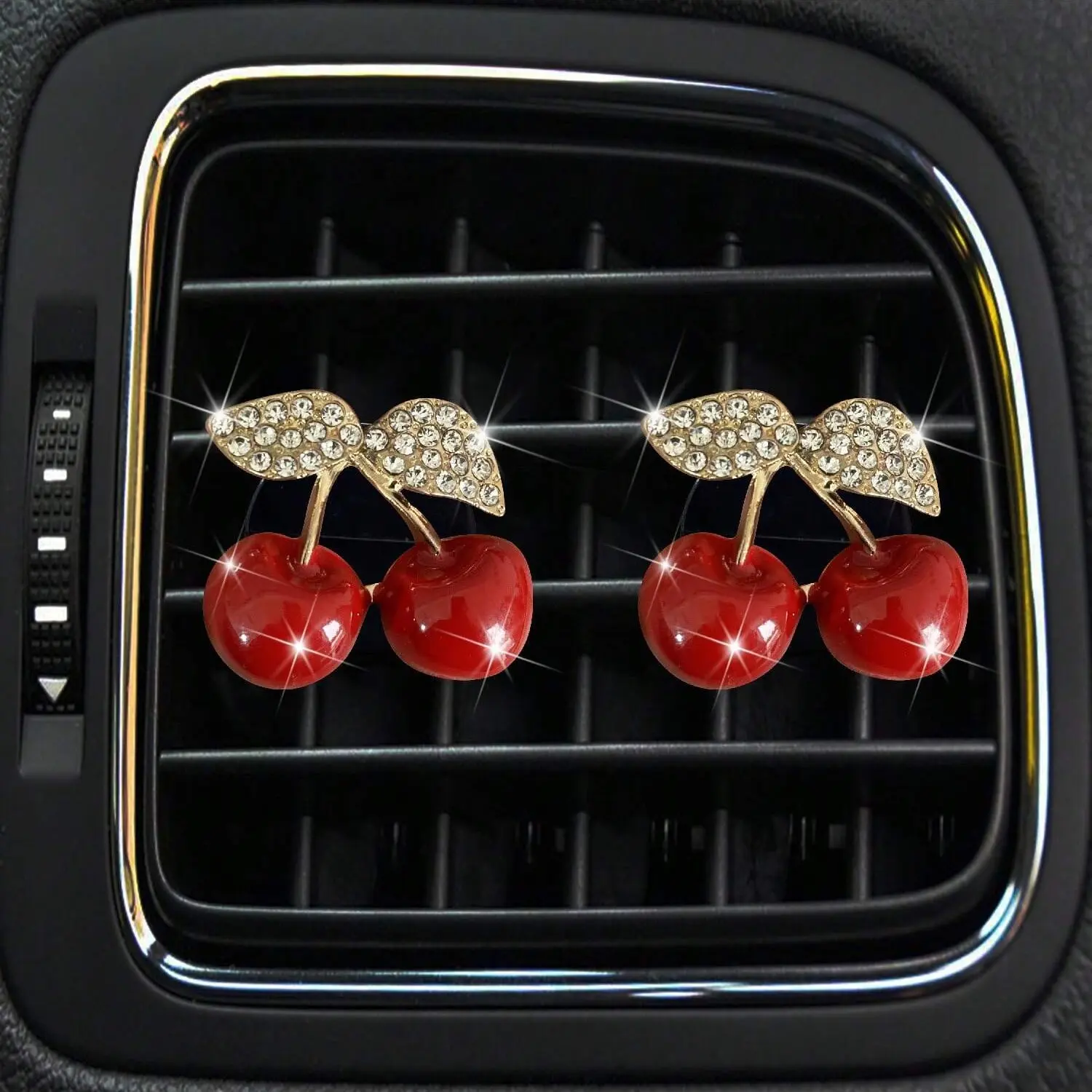 2pcs Rhinestone Cherry Car Air Freshener Clips, Car Fragrance, Fruit Scented Car Vent Decorations for Women, Car Aromatherapy Accessories, Car Accessory