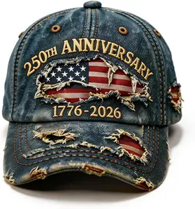 NEW2026! 250 Anniversary USA Hat, Distressed Embroidered Casual USA Baseball Cap Retro Patriotic Adjustable Cap for Men Women