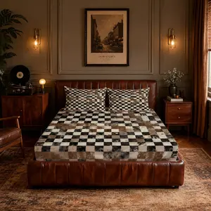 Vintage Checkered Fitted Sheet 3-Piece Set (1 Fitted Sheet + 2 Pillowcases, No Pillow Insert Included), Farmhouse Style, Breathable Deep Pocket Design, Soft & Skin-Friendly Fabric, Ideal for Adults & Teens Bedroom Decor, Suitable as a Gift