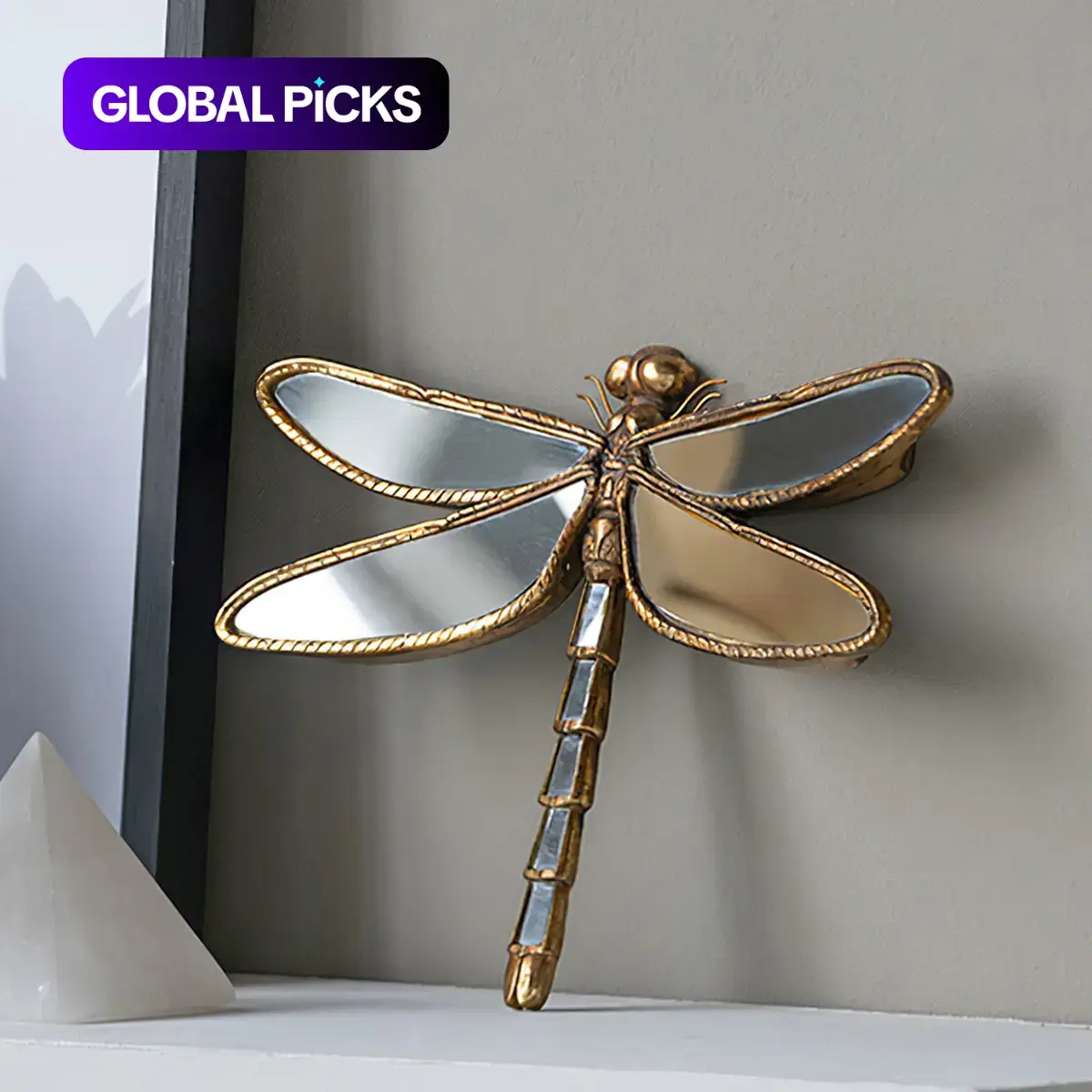 1-Count Dragonfly Hanging Resin Wall Mirror Wall Accent Decor, Contemporary Style, Suitable for Living Room, Dining Room, Bedroom & Entryway, Mirrors for Wall #GLOBAL PICKS