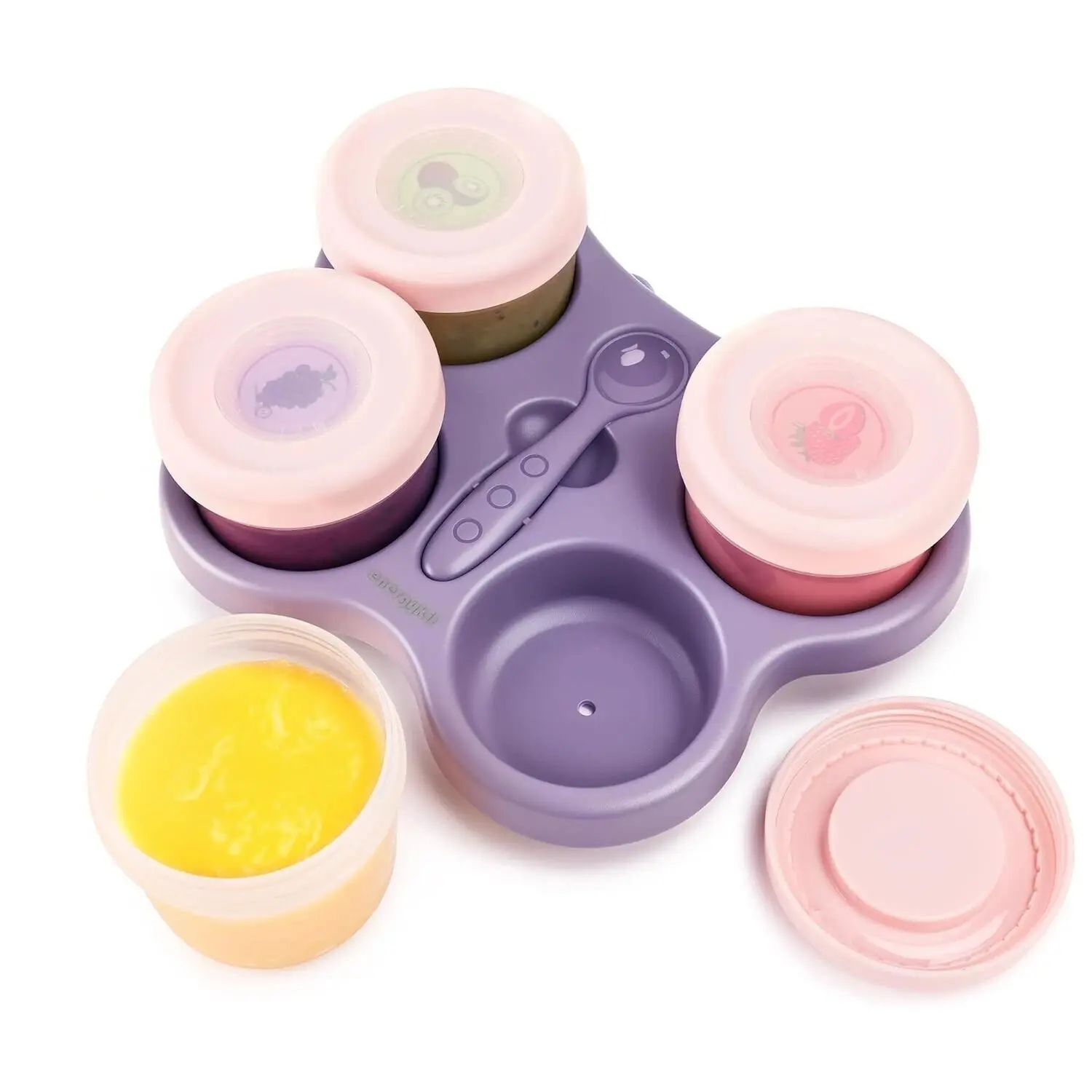 Baby Food Storage Containers Set - 4-Pack 4-oz CPC-Certified Reusable Transparent Food-Grade Plastic Jars, Airtight Leak-Proof Lids, Shatter-Resistant Durable Stackable, With Fruit Labels Fun Card, Ideal for Feeding Travel Enhance Learning, Canister, Dayc
