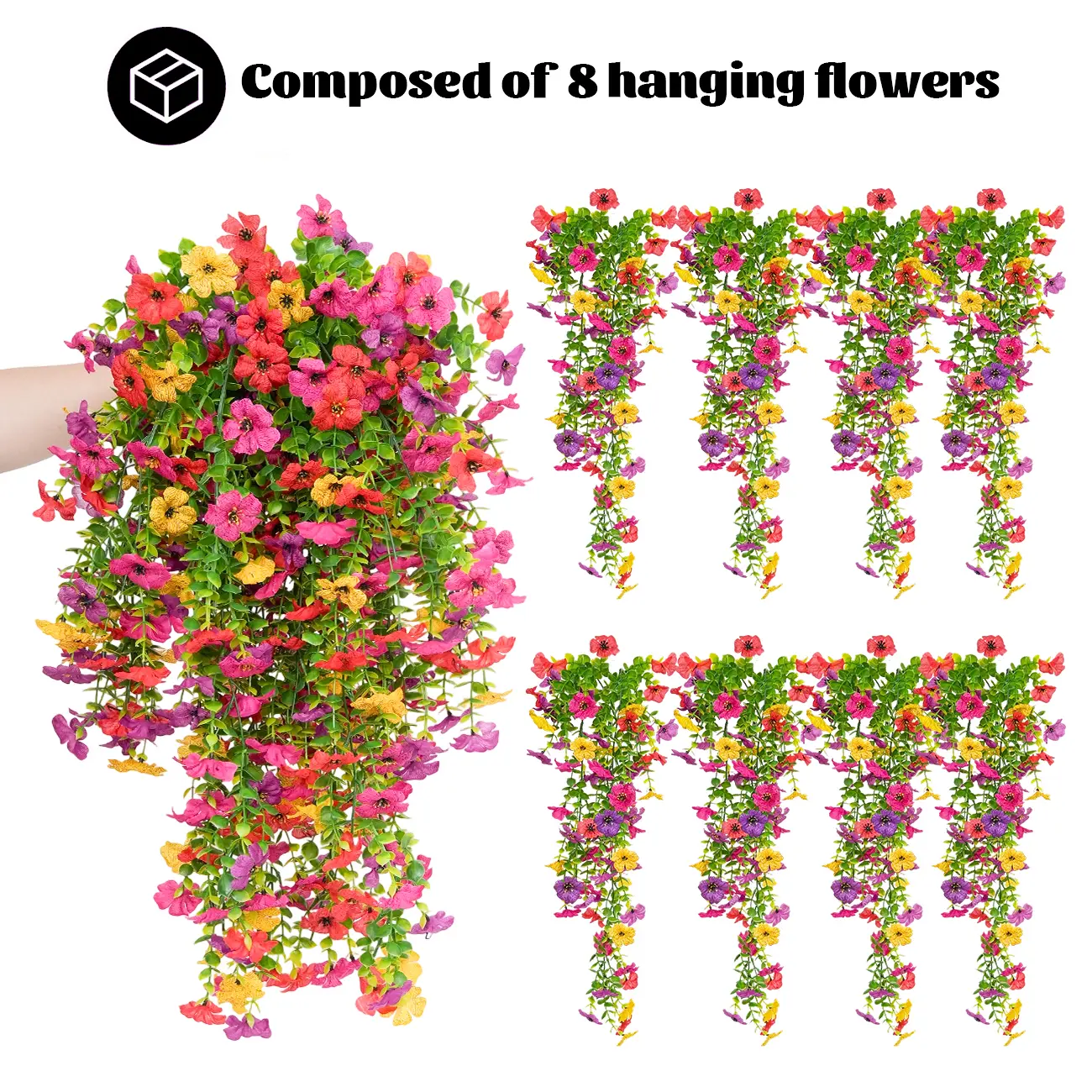 8 PCS Faux Silk Daisy with Eucalyptus Leaves, Artificial Fake Hanging Flowers Plants for Outdoor Autumn Decoration,UV Resistant Look Real Long Trailing Vines for Outside Home Indoor Planter Porch Patio Balcony Yard Decor summerwins