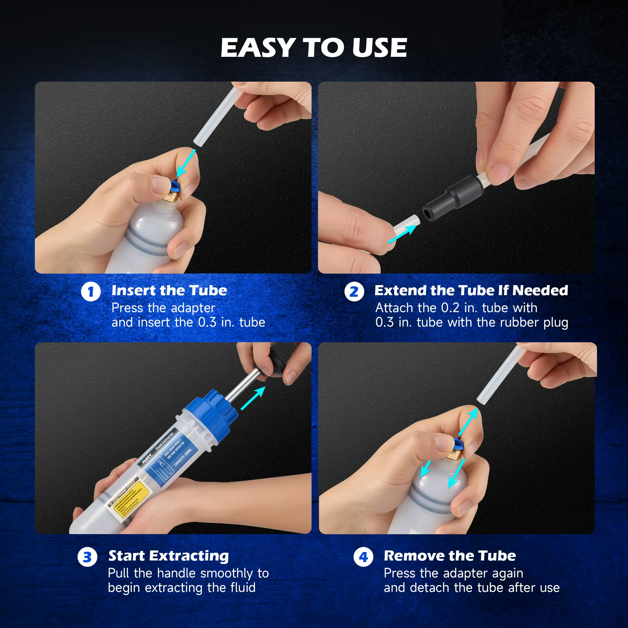 Four step manual fluid extractor operation