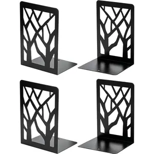 Tree Design Modern Bookends for Shelves, Non-S  Book Holder, Heavy Duty Metal Storage for Books/CDs, Decorative Book Stopper for Home, 7 x 4.7 x 3.5”, Black