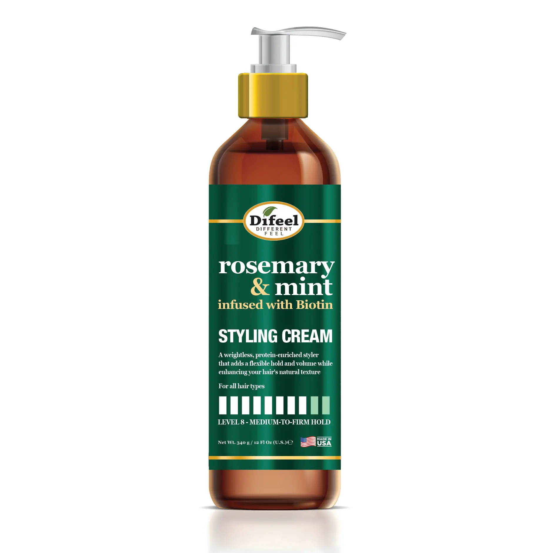 Difeel Rosemary & Mint Biotin Styling Cream 12 oz (NON-AEROSOL)- Infused with Biotin for All Hair Types Level 8 Medium to Firm Hold