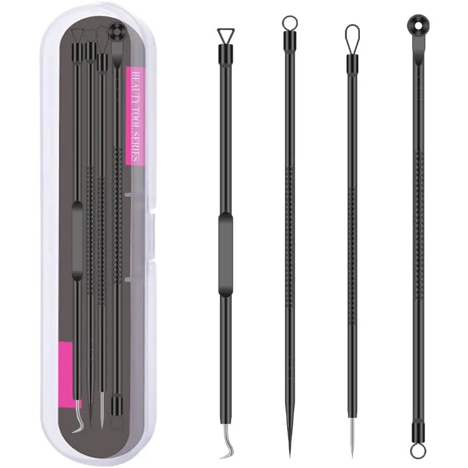 Blackhead Remover Pimple Popper Tool Kit 4 Pcs Acne Comedone Zit Blackhead Extractor Tool for Nose Face,Stainless Steel Whitehead Popping Removal Tool Set