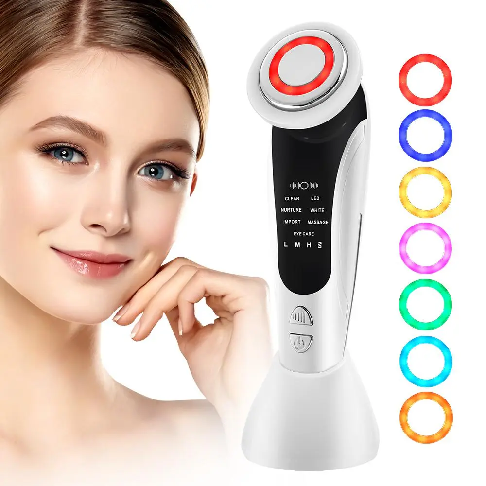 7-In-1 Facial Beauty Instrument with 7 Color LED Lights, LED Anti Aging, Face & Neck Massager, 7 Modes & Adjustable Levels Skincare Tool