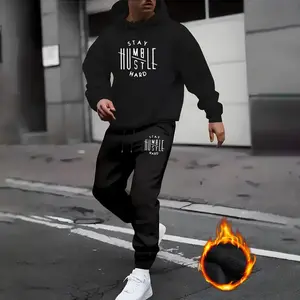 Autumn and winter new 2-piece men's casual sports suit, long sleeved hooded sweatshirt paired with casual pants, suitable for casual dates, letter print design, trendy and versatile, regular style