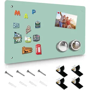 Green Magnetic Board,17.5" x 11.4" Magnet Bulletin Board to Display Magnetic Notes, Poetry, Photos, Suitable for Wall, Refrigerator, Cabinet etc, Come with 4 Pcs Dual Lock Tape and Screws