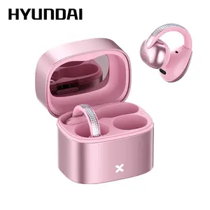 HYUNDAI C05 Fashion Clip-On Wireless Headphones with Bluetooth 6.0, OWS Open-Ear Air Conduction, Luxury Pink Diamond Jewelry Design, Lightweight & Comfortable Fit, Stylish Earbuds for Women & Girls, Ideal Gift, Compatible with Android & iOS