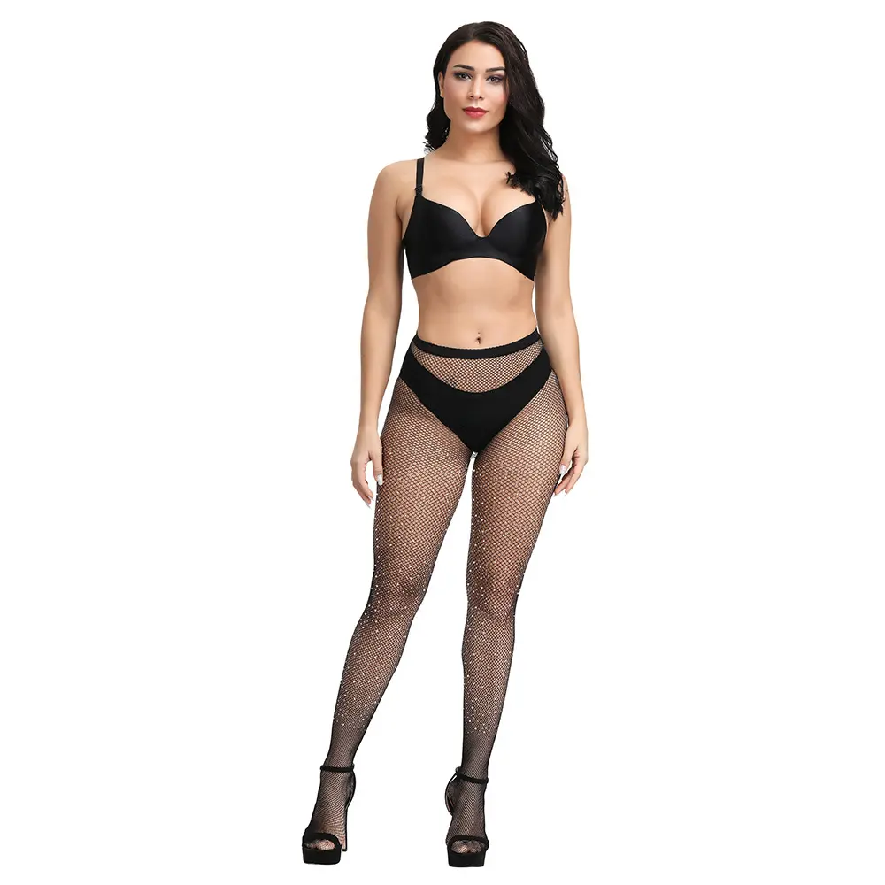 Cross-Border Foreign Trade Hot Rhinestone Sexy Stockings Sexy Fishnet Stockings Small Mesh Pantyhose White Diamond Hollow Half Diamond Socks Tz138