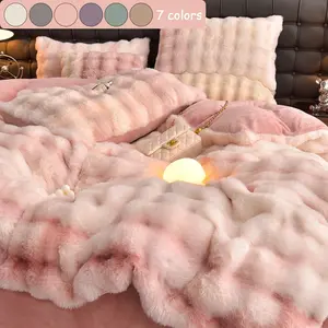 Faux Rabbit Fur Duvet Cover Set, Fuzzy Duvet Cover, Luxury Ultra Soft Solid Color Bedding, Warm All Season 3 Piece Set with 1 Duvet Cover and 2 Pillowcases for Bedroom, Sofa, Dorm