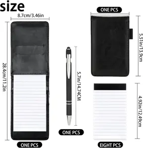Small Notepad Holder Set 10 Pieces 3 x 5 Inch Pocket Notebook with Retractable Metal Pen for Business & Study