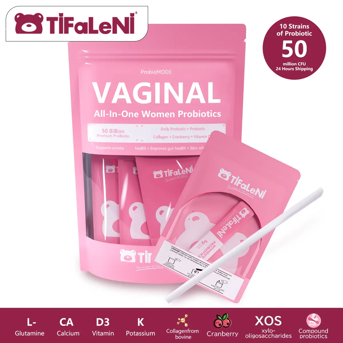 Vaginal Probiotic TF Titening Probiotic TiFaLeNi Women's Probiotic: 50 Billion CFU for Women pH Balance with Vitamin D3, Calcium,Potassium,Apple Fiber