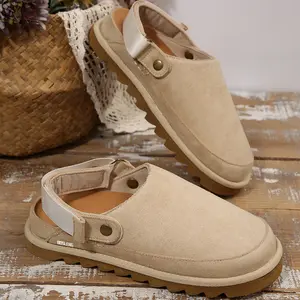 Women's Suede Clog Sandals Comfort Thick Sole Adjustable Strap Daily Wear Footwear Indoor Outdoor Shoes