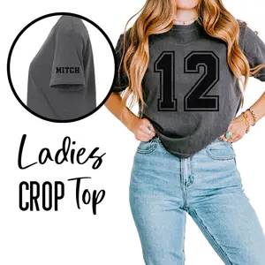 Comfort Colors Custom Number Boxy Crop Top, Personalized Comfort Colors Croptop Tee, Glitter Jersey Number Cropped Tshirt, Sports Mom Shirts