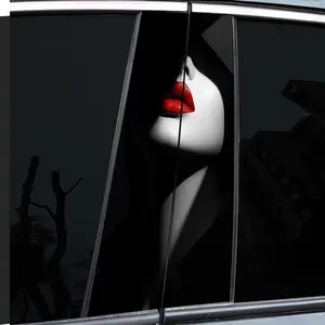 2-Piece, red lip motif themed B-pillar car decal, Car Stickers, durable vinyl, semi-matte, easy to attach, perfect for glass and metal surfaces, as well as decorative laptops, helmets, motorcycles, Decal for Cars