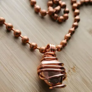 Copper Pendant Chunky Ball Chain Crystal Necklaces, Thick Natural Gemstone Pendant Necklace, Spiritual Jewelry, Grounding Energy [Made-to-Order]