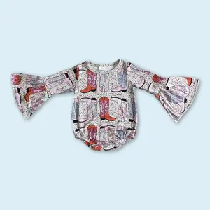 Western boots baby girls long sleeve romper