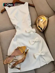 New Fashion Casual Chic Elegant Commuter Summer Dress, Sleeveless Bow Decor, High-End Design, Versatile Women's Clothing, Womenswear